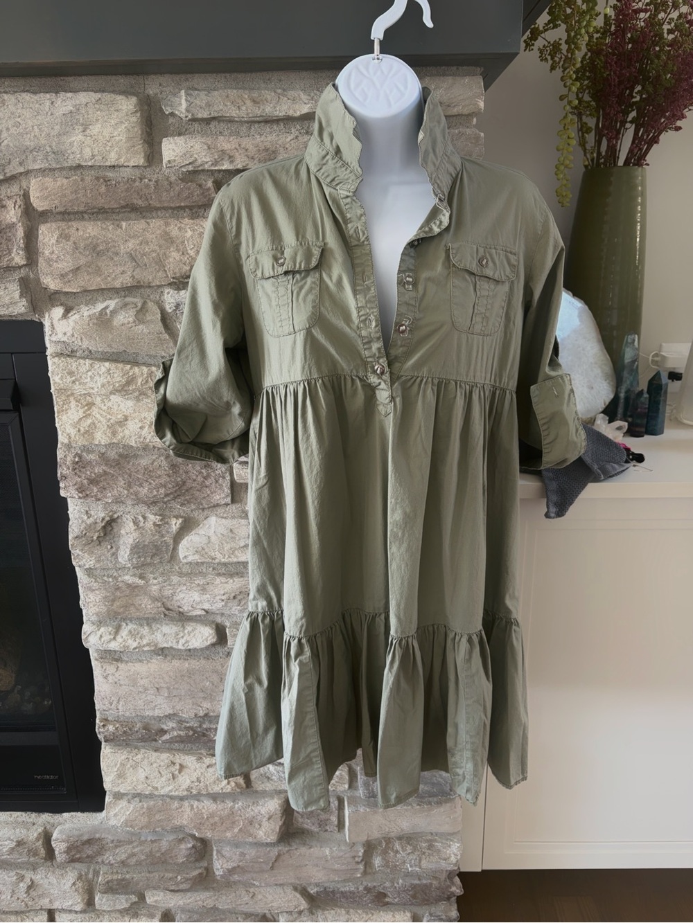 American Rag Olive Green Tiered Mini Dress